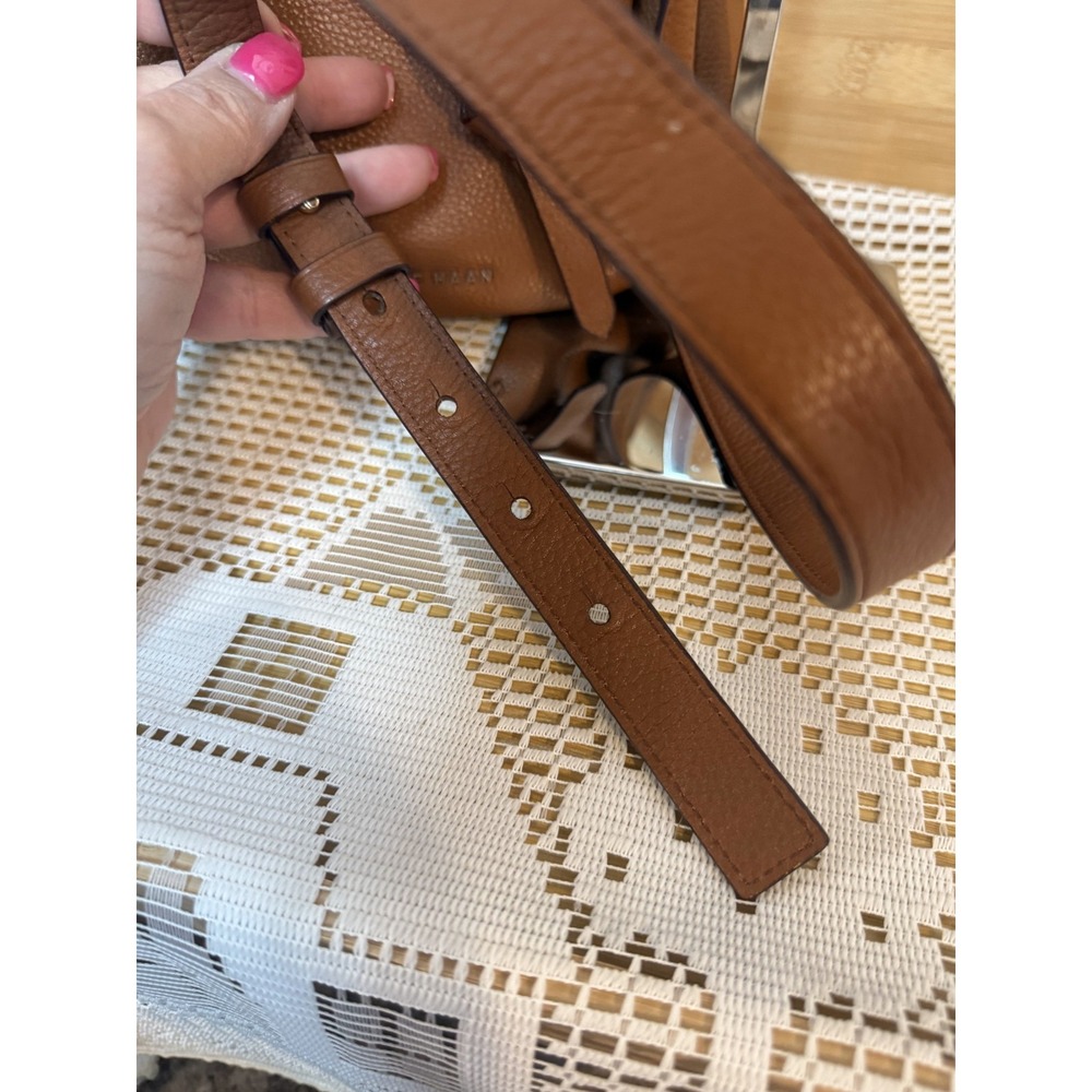 Cole Haan Crossbody Bag Women's Brown Pebble Leather Drawstring Bucket Bag - Picture 13 of 15